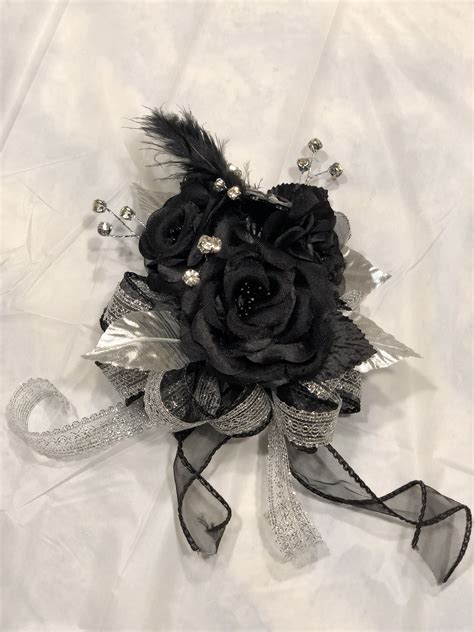black  silver corsage prom flowers corsage black corsage prom corsage  boutonniere