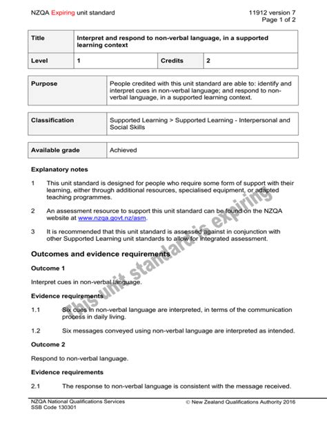 nzqa unit standard  version