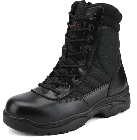 nortiv  mens safety work steel toe boots anti slip military tactical boots trooper steel black