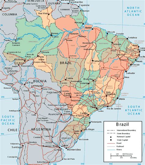 large detailed political  administrative map  brazil brazil large