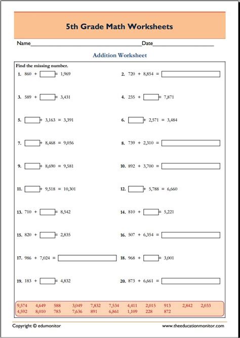 grade math worksheets  printables edumonitor