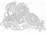Zentangle Volwassenen Draken Mandala Stylized Uitprinten Downloaden Doodle Freehand sketch template