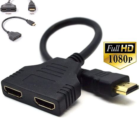 p hdmi male  dual hdmi female     splitter cable adapter