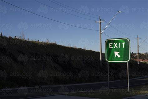 image  green exit road sign austockphoto