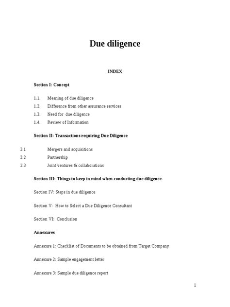 sample due diligence report  due diligence mergers  acquisitions