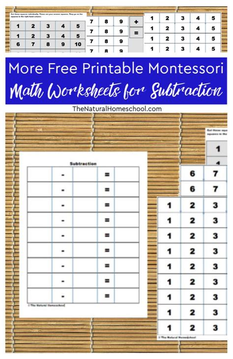 printable montessori math worksheets  subtraction