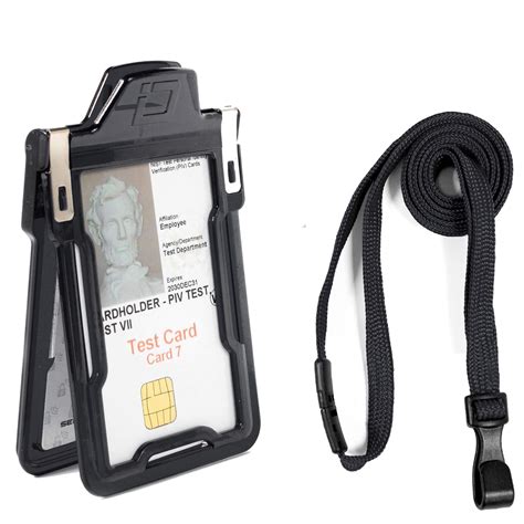 identity stronghold secure rfid badge holder   card  lanyard combo heavy duty hard