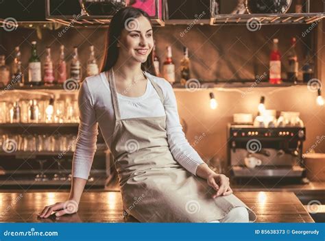 beautiful female barista stock image image of owner 85638373