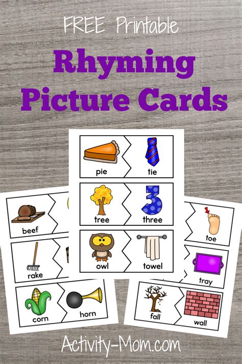 picture rhyming cards  printable  activity mom