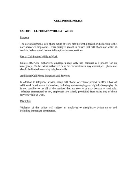 cell phone   work policy   template pdffiller