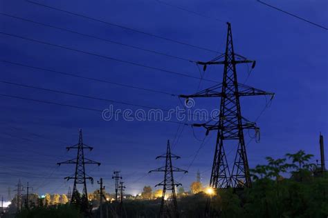 electric pole tower   background  evening clouds stock photo image  dawn