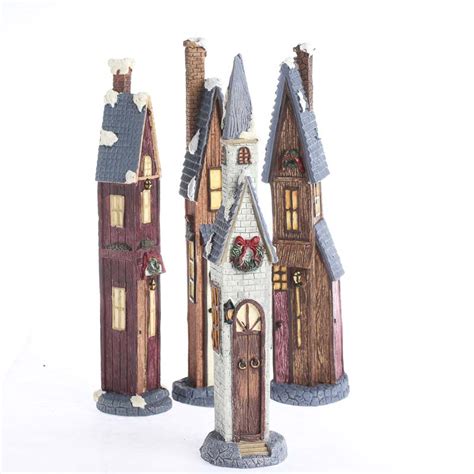 Tall And Slender Vintage Miniature Christmas Buildings Fairy Garden