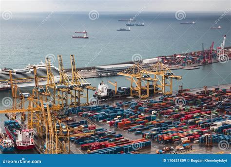barcelona spain february   panorama   port  loading docks   seaport