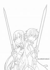 Sword Kirito Asuna Visage Lineart Animé Amoureux Frais Esquisse Shippuden Hahaha sketch template
