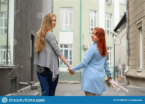 Same Sex Relationships Happy Lesbian Couple Walking Down