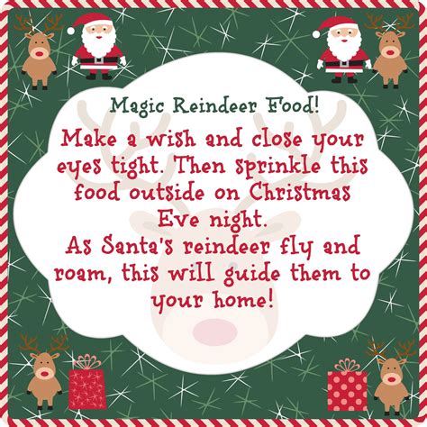 magic reindeer food template magic reindeer food santa  reindeer
