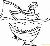 Coloring Boat Pages Fishing Shark Attacking Printable Drawing Fish Color Clipart Boats Boy Kids Colouring Near Funny Online Row Print sketch template