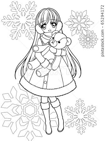 girl coloring book winter girl  background stock illustration