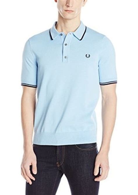 Fred Perry Fred Perry Men S Tipped Knit Polo Shirt Sky Blue Medium Tops