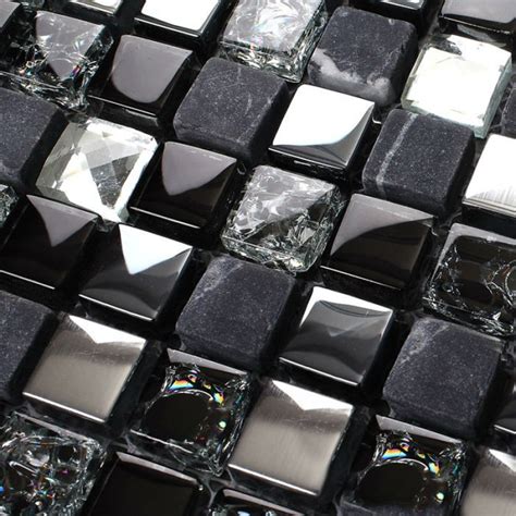 Tst Glass Stone Tiles Black Dark Grey Squared Grid Marble