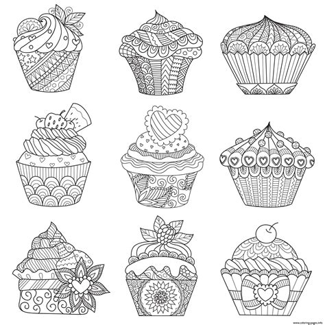 assorted cupcakes original  adult coloring page printable