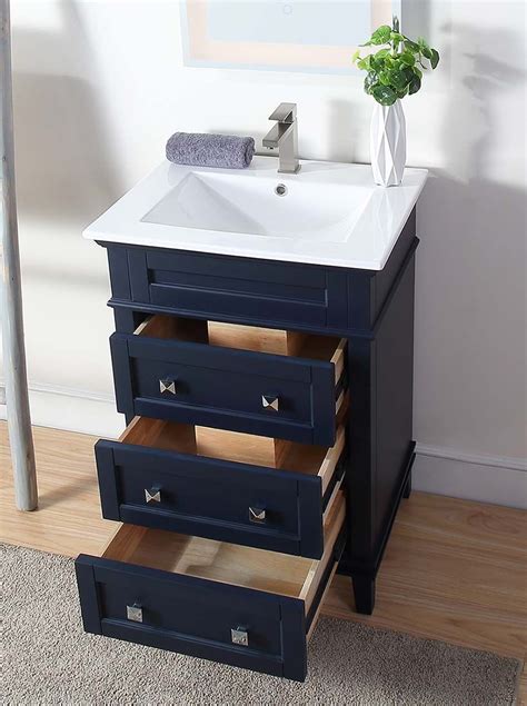 contemporary single sink navy blue bathroom vanity  white