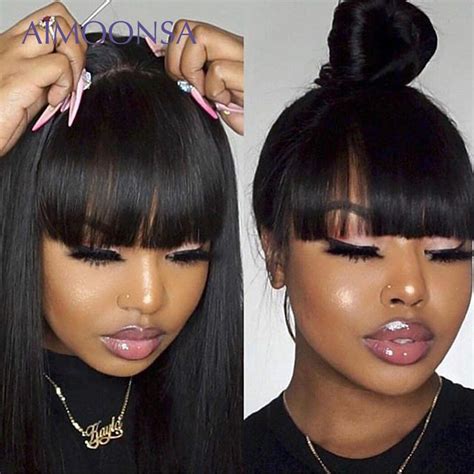 bang wig human hair straight pre plucked  lace frontal wig  baby