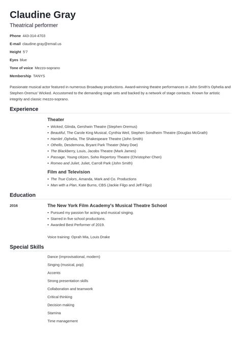 theatre resume template