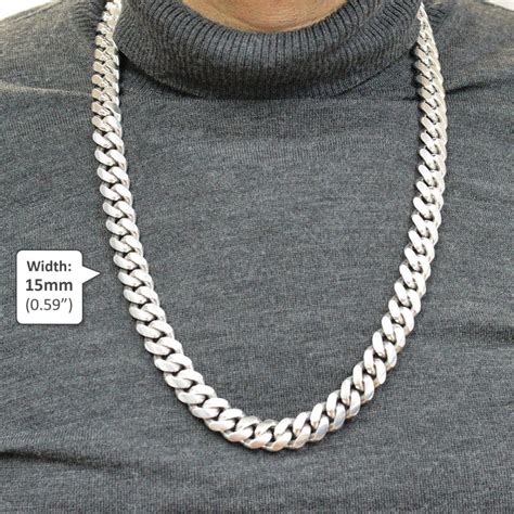 sterling silver high polished solid miami cuban link chain  mm