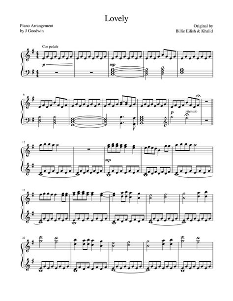 lovely billie eilish ft khalid sheet   piano solo musescorecom