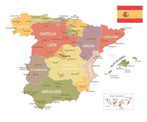 kaart van de regios van spanje politieke en staatskaart van spanje