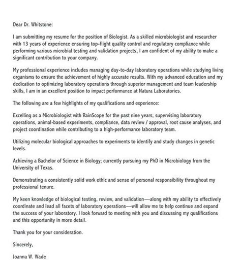 biology cover letter examples guide  templates