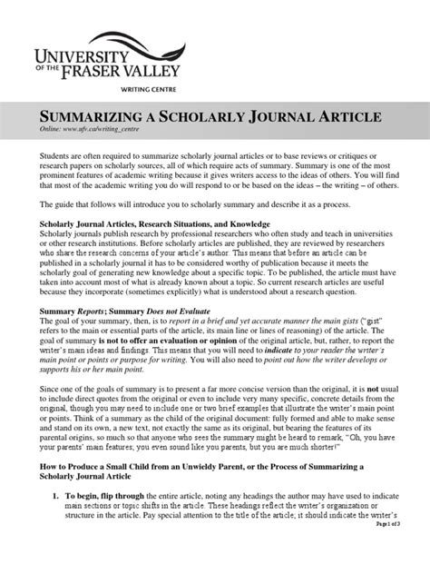 summarizing  scholarly journal article  academic journal