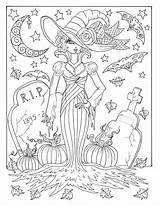 Coloring Pages Halloween Magical Magic Witches Witch Adult Coloriage Bats Magique Cats Printable Digital Fairy Digi Stamp Para Etsy Downloads sketch template