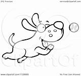 Tennis Ball Dog Chasing Coloring Outlined Happy Clipart Cartoon Cory Thoman Vector 2021 Clipartof sketch template