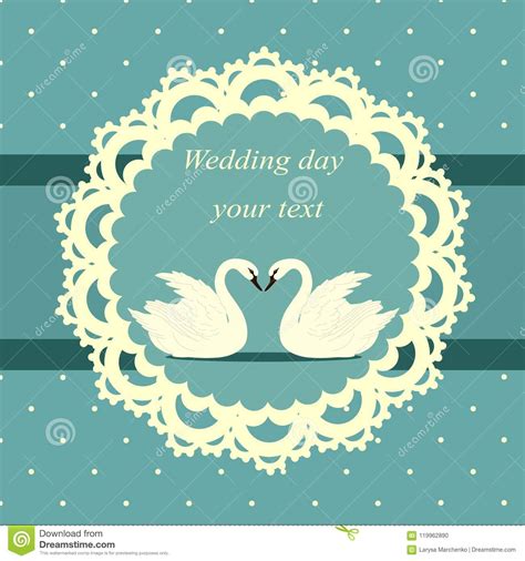 invitation card with swans in vintage style bride and groom stock