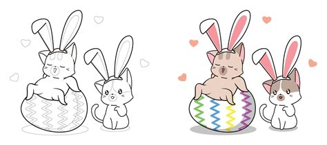 cute bunny cats  easter day cartoon coloring page  kids