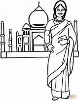 Coloring India Mahal Taj Pages Indian Woman Colorear Para Dibujos Da Sanat Printable Del Drawing Book Vestuario Paper sketch template