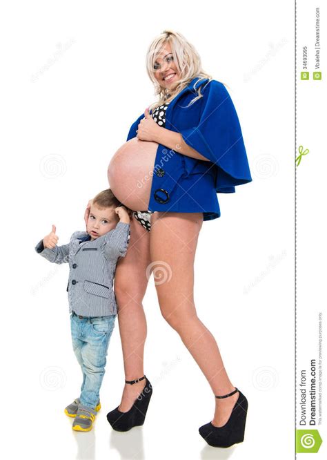 Pregnant Woman With Son Stock Image Image Of White Belly