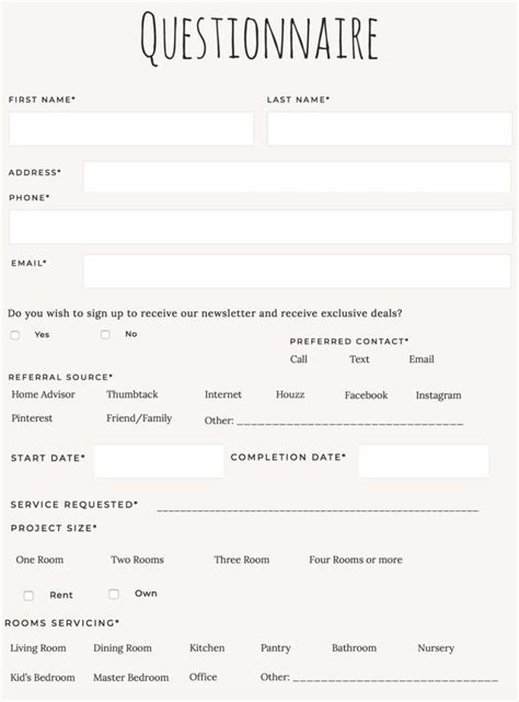 interior design client questionnaire templates