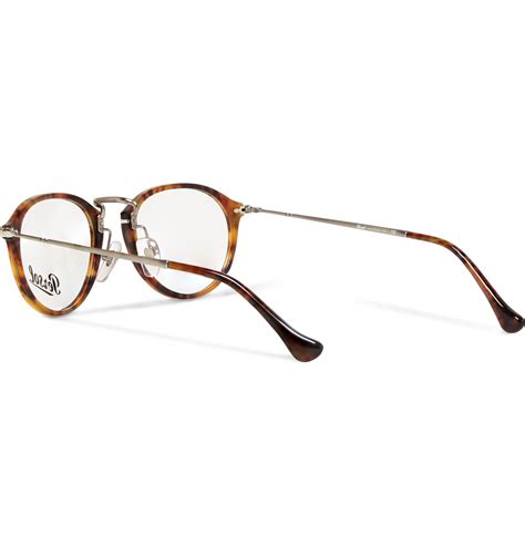 lyst persol round frame acetate and metal optical glasses in brown