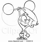 Strong Boy Cartoon Clipart Vector Outline Barbell Holding Illustration Handed Toonaday Royalty Lineart Leishman Ron Small sketch template