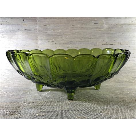 1960 S Oval Green Glass Footed Fruit Bowl Vintage Chairish