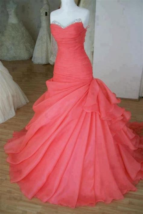 coral poofy prom dress  dresses pinterest sleeve red prom dresses   love