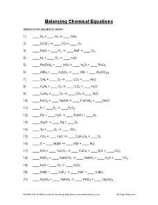 balancing chemical equations worksheet   higher ed lesson planet