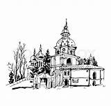 Kloster Monastery Monastero Kyiv Svartvitt Teckningen Skissa Unito Regno Schizzo sketch template