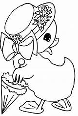 Easter Coloring Pages Cute Kids Printable Hat Umbrella Duckling Duck Hen sketch template