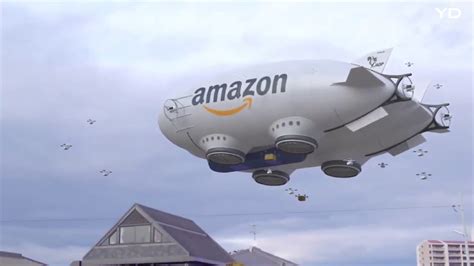 drone deploying blimp   amazons  aerial fulfillment center youtube
