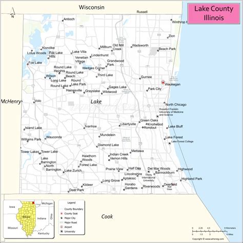 map  lake county illinois showing cities highways important