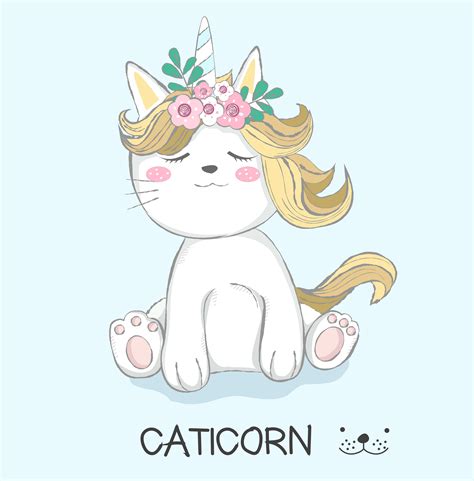 cute cat unicorn hand drawn style  vector art  vecteezy